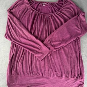 Lane Bryant Plus Top Womens 22!24 Purple Gold Shimmer Peasant long sleeve